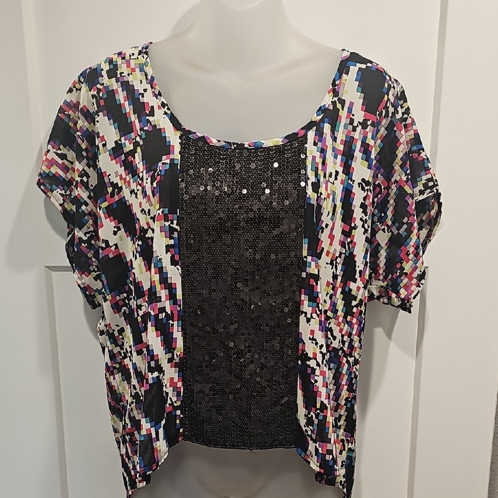 Living Doll Vibrant Geometric Sequin Top